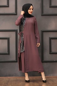 Dark Dusty Rose Hijab Suit Dress 15142KGK - Thumbnail