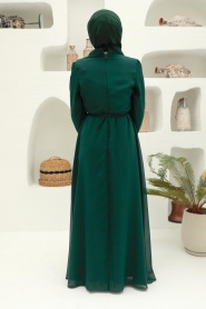 Dark Green Hijab Dress 27922KY - Thumbnail