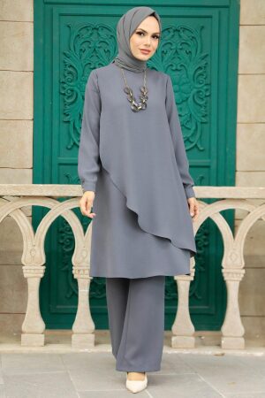 Dark Grey Hijab Double Suit 52301KGR - NEVA STYLE