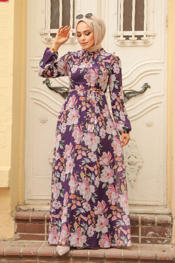 Dark Lila Hijab Dress 279015KLILA - 1