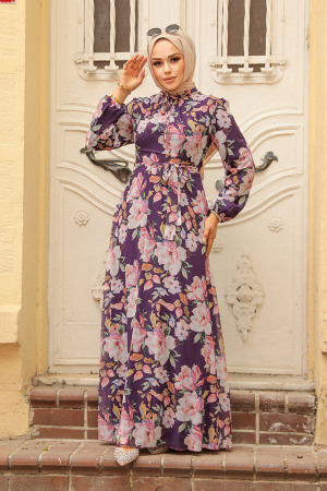 Dark Lila Hijab Dress 279015KLILA - 2