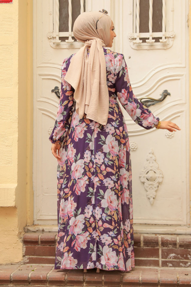 Dark Lila Hijab Dress 279015KLILA - 3