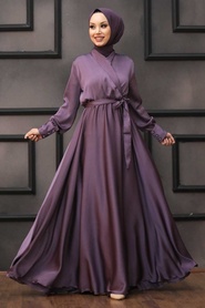 Neva Style - Stylish Dark Lila Muslim Prom Dress 1418KLILA - Thumbnail