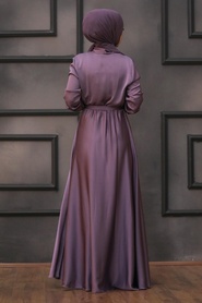 Neva Style - Stylish Dark Lila Muslim Prom Dress 1418KLILA - Thumbnail