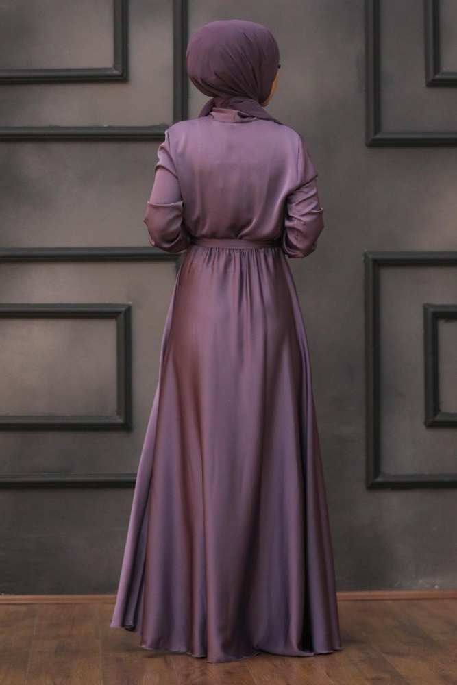 Neva Style - Stylish Dark Lila Muslim Prom Dress 1418KLILA - 2