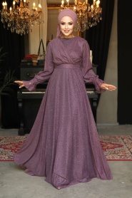 Neva Style - Plus Size Dark Lila Hijab Engagement Dress 22202KLILA - Thumbnail