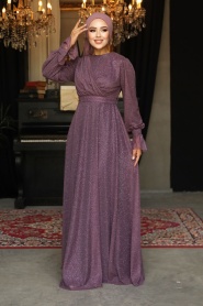 Neva Style - Plus Size Dark Lila Hijab Engagement Dress 22202KLILA - Thumbnail