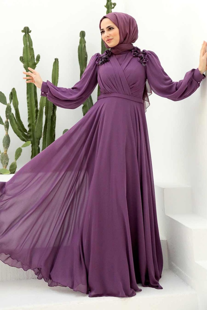 Neva Style - Long Dark Lila Muslim Evening Dress 22232KLILA - 1