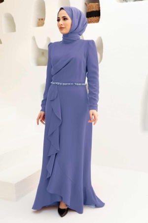Neva Style - Stylish Dark Lila Islamic Clothing Evening Gown 3225KLILA - 1