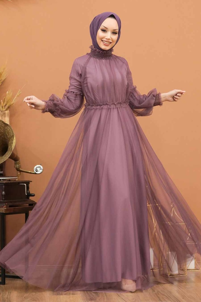 Neva Style - Luxorious Dark Lila Muslim Wedding Gown 5474KLILA - 1