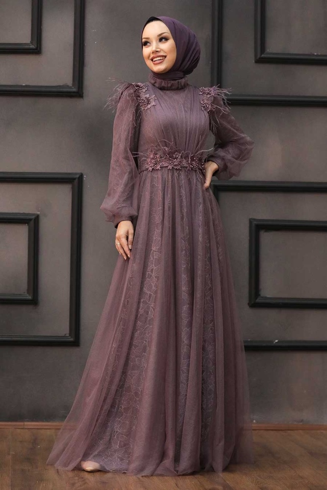 Dark Lila Hijab Evening Dress 75850KLILA - 1