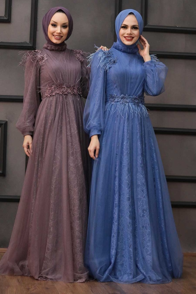 Dark Lila Hijab Evening Dress 75850KLILA - 2