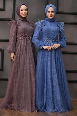 Dark Lila Hijab Evening Dress 75850KLILA - 3