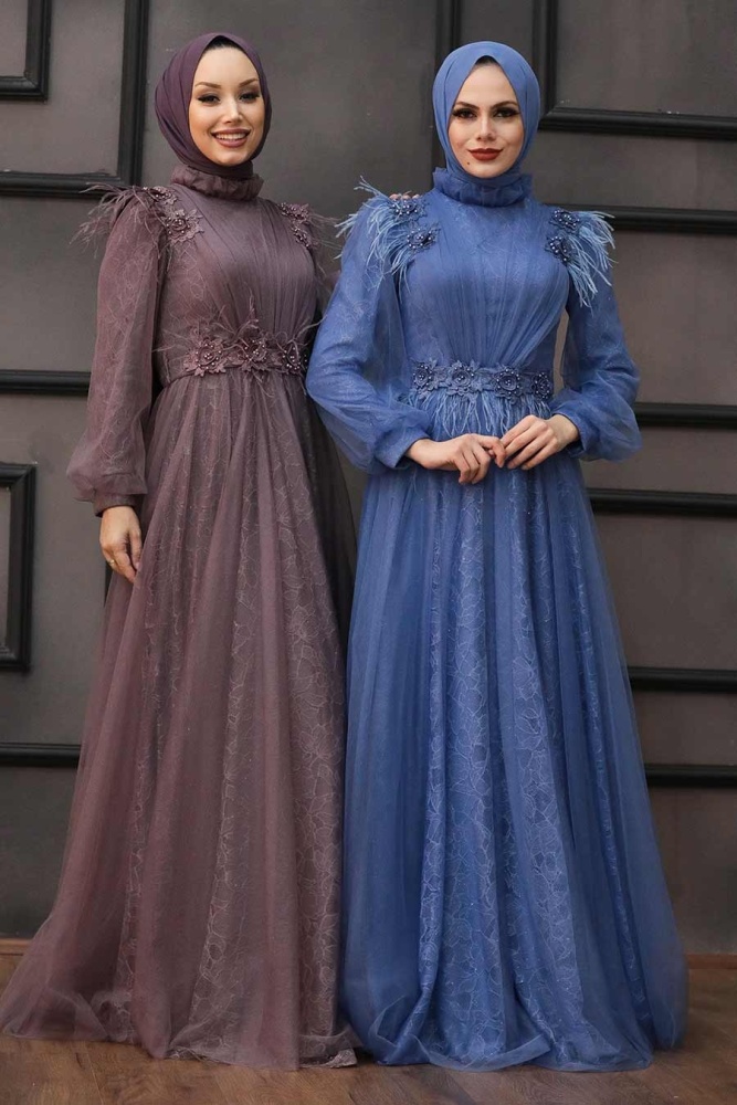 Dark Lila Hijab Evening Dress 75850KLILA - 3