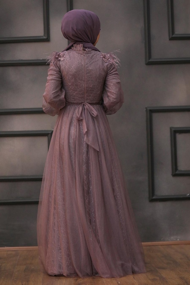 Dark Lila Hijab Evening Dress 75850KLILA - 4