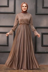 Neva Style - Plus Size Dark Mink Hijab Engagement Dress 22202KV - Thumbnail