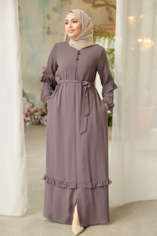 Dark Mink Modest Plus Size Abaya 45278KV - 1