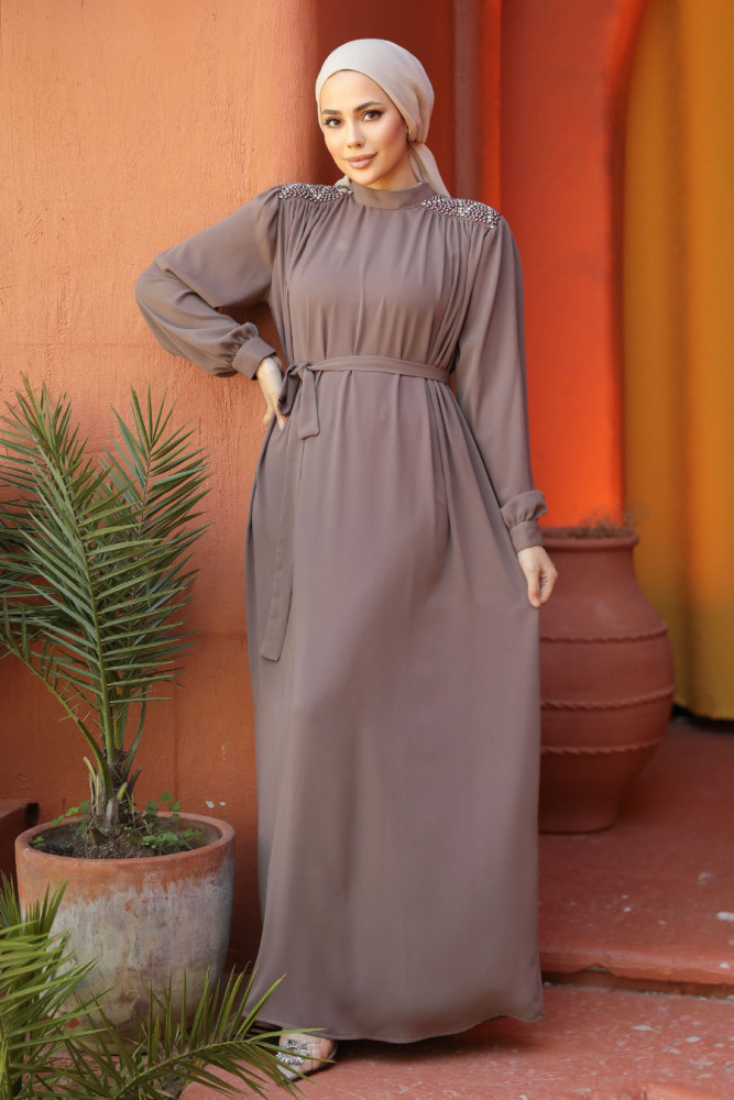 Dark Mink Modest Prom Dress 25681KV - 1