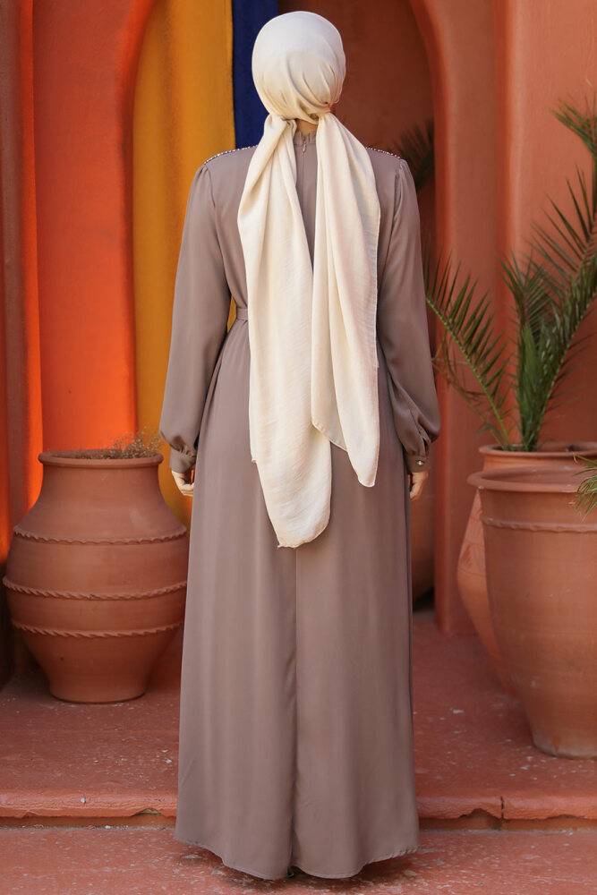 Dark Mink Modest Prom Dress 25681KV - 4