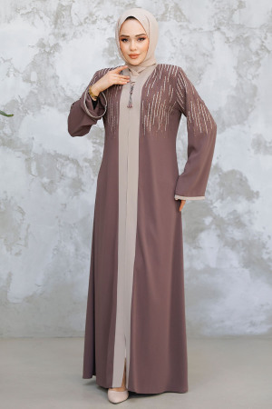 Dark Mink Plus Size Modest Abaya 15079KV - 2