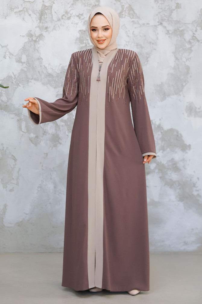 Dark Mink Plus Size Modest Abaya 15079KV - 3