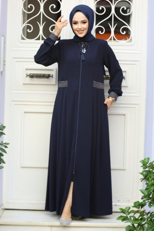 Dark Navy Blue Muslim Turkish Abaya 45271KL - 1