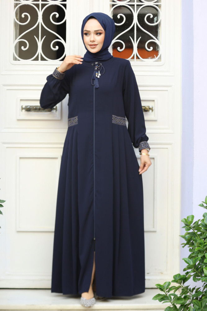 Dark Navy Blue Muslim Turkish Abaya 45271KL - 2