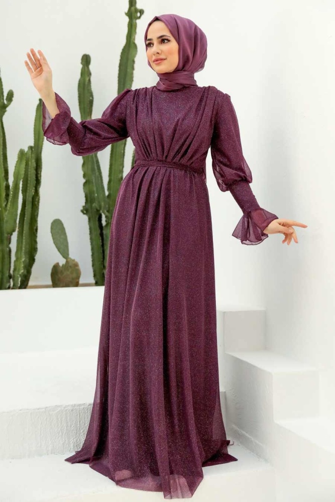 Neva Style - Dark Plum Color Turkish Hijab Bridesmaid Dress 5367KMU - 1