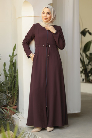 Dark Plum Color Hijab Turkish Abaya 60125KMU - 2