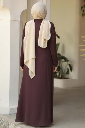 Dark Plum Color Hijab Turkish Abaya 60125KMU - 4