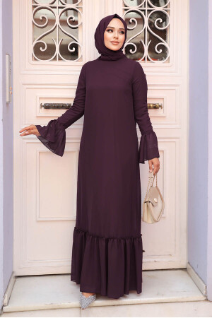 Dark Purple Hijab Dress 5729KMOR - 1