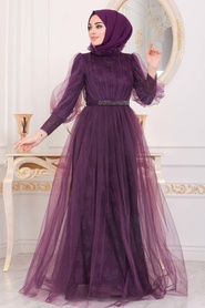 Neva Style - Stylish Dark Purple Muslim Wedding Dress 40440MU - Thumbnail