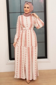 Dark Salmon Pink Hijab Dress 10372KSMN - Thumbnail