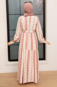 Dark Salmon Pink Hijab Dress 10372KSMN - Thumbnail