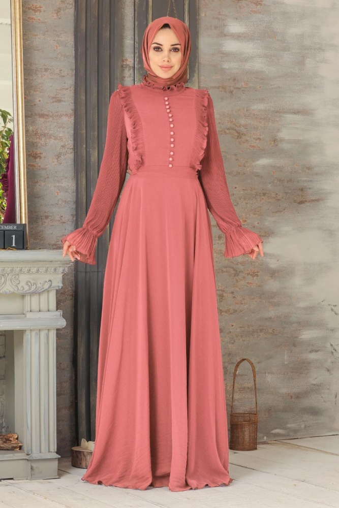 Dark Salmon Pink Hijab Dress 2739KSMN - 1