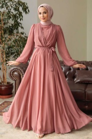Dark Salmon Pink Hijab Dress 5796KSMN - Thumbnail