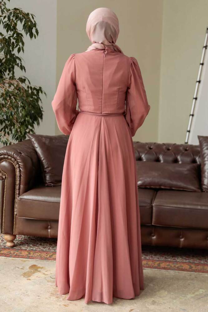 Dark Salmon Pink Hijab Dress 5796KSMN - 4