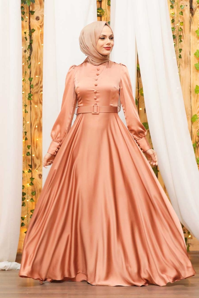 Neva Style - Luxorious Dark Salmon Pink Islamic Wedding Gown 3038KSMN - 1