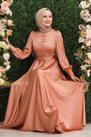 Neva Style - Luxorious Dark Salmon Pink Islamic Wedding Gown 3038KSMN - 2