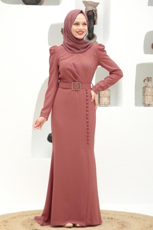 Neva Style - Modern Dark Salmon Pink Hijab Prom Dress 3231KSMN - 1