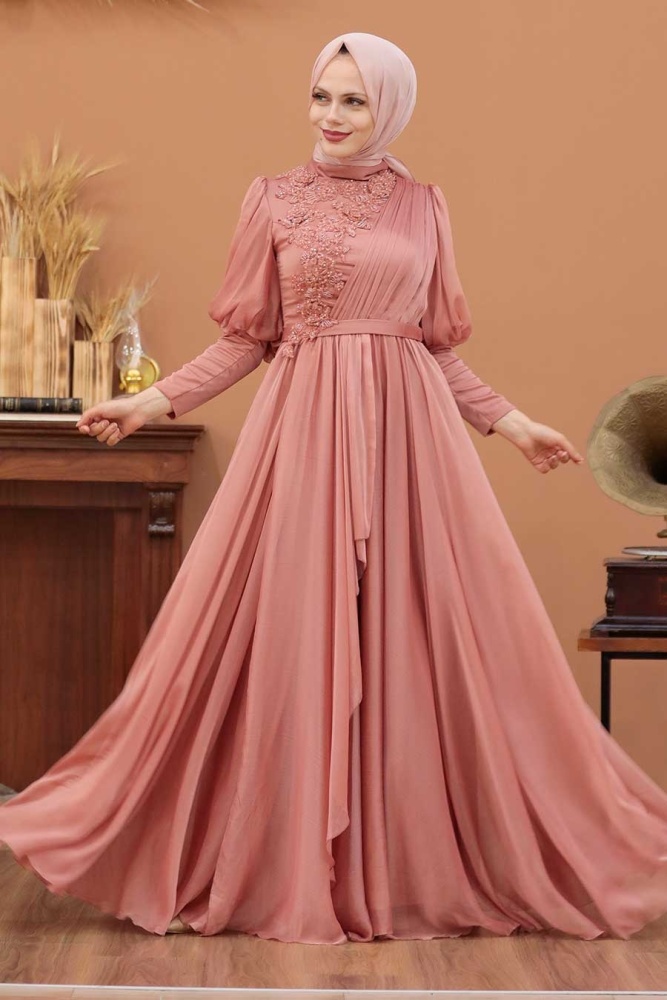 Neva Style - Modern Dark Salmon Pink Modest Bridesmaid Dress 41551KSMN - 3