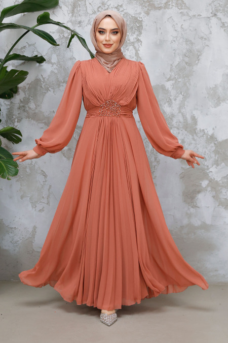Dark Salmon Pink Modest Wedding Dress 4448KSMN - 1