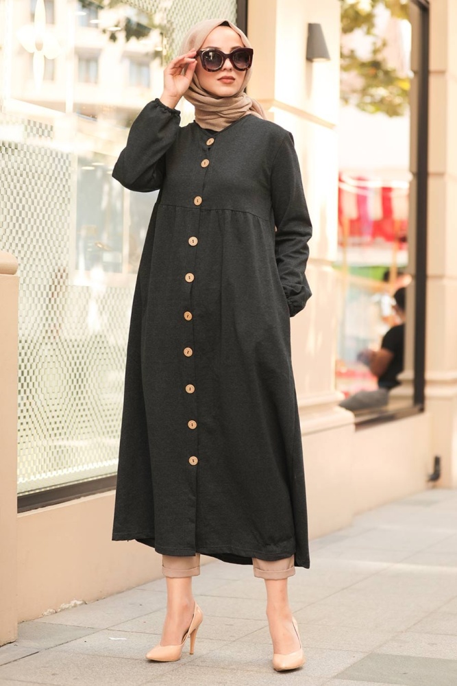 Dark Smoke Color Hijab Coat 40220KFU - 1