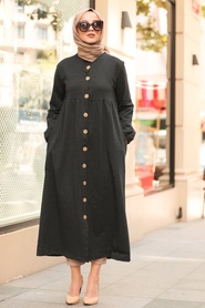 Dark Smoke Color Hijab Coat 40220KFU - Thumbnail