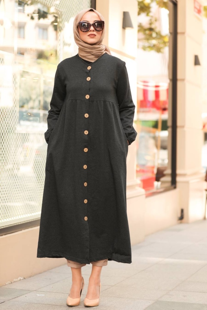 Dark Smoke Color Hijab Coat 40220KFU - 2