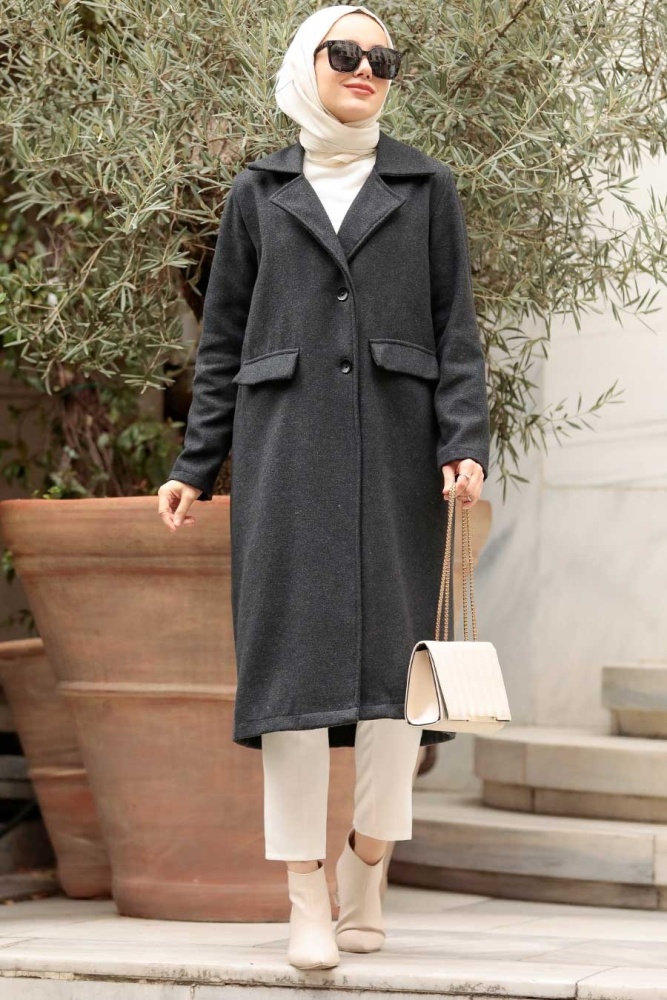 Dark Smoke Color Hijab Coat 56720KFU - 2