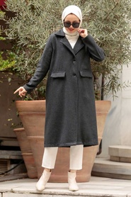 Dark Smoke Color Hijab Coat 56720KFU - Thumbnail