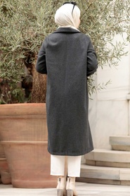Dark Smoke Color Hijab Coat 56720KFU - Thumbnail