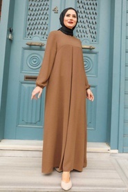 Dark Sunuff Colored Hijab Dress 4362KTB - Thumbnail