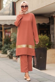 Dark Sunuff Colored Hijab Dual Suit Dress 2106KTB - Thumbnail